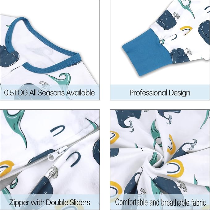Toddler Sleeping Sack, Toddler Sleep Sack with Feet, Walker Wearable Blanket, Sleeping Bag with Legs,0.5Tog（Whale 9M-2T）