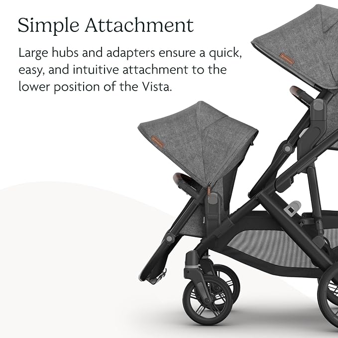 UPPAbaby RumbleSeat V3 Second Lower Seat - Compatible with Vista V2 and Vista V3 - All-Weather Seat + Magnetic Buckle – Adapters Included - Greyson (Charcoal Mélange/Carbon Frame/Saddle Leather)