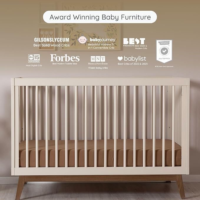 dadada Baby Soho 3-in-1 Convertible Wooden Crib to Toddler Bed - Made in Italy, GREENGUARD Gold Certified, Baby-Safe Finish, Handcrafted Beechwood, Modern Design, 3 Adjustable Heights (Almond Milk)