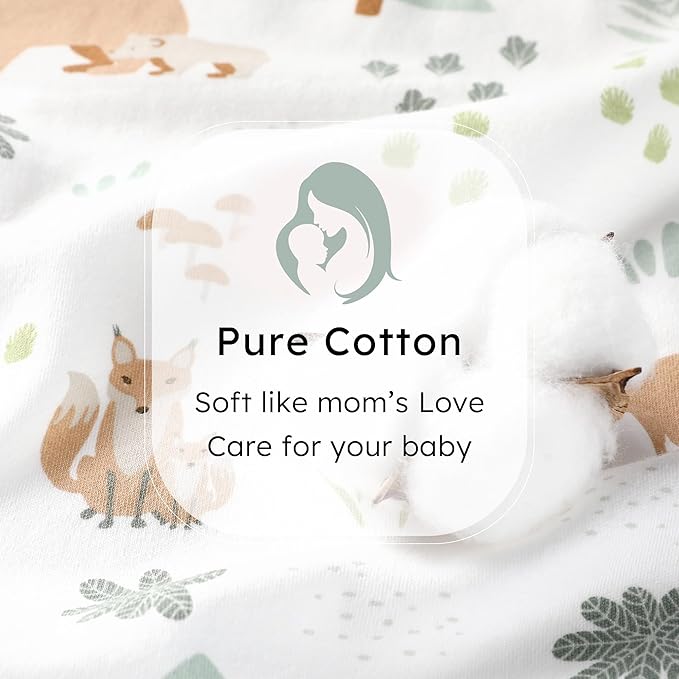 Baby Sleep Sack 12-18 months, 100% Cotton Sleeping Sack for Toddler, 3 Pack Baby Wearable Blanket, 0.5 Tog Lightweight Double Zipper Sleep Bag Large Green Forest Bear