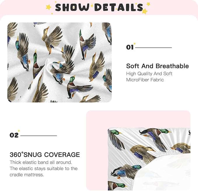 Fitted Crib Sheets for Baby Boys or Girls Soft Breathable Baby Play Yard Sheet for Standard Size Crib Mattress 39x27in Watercolor Pattern Flying Duck