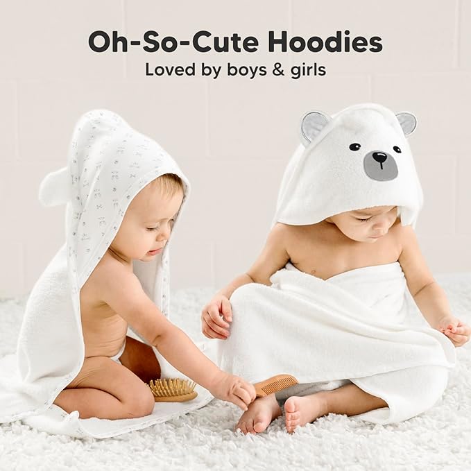 KeaBabies Hooded Baby Towel for Newborn - Viscose Derived from Bamboo Large Baby Bath Towels with Hood for Boys, Girls, Toddler, Extra Absorbent & Soft Newborn Bath Essentials (Polar, Regular)
