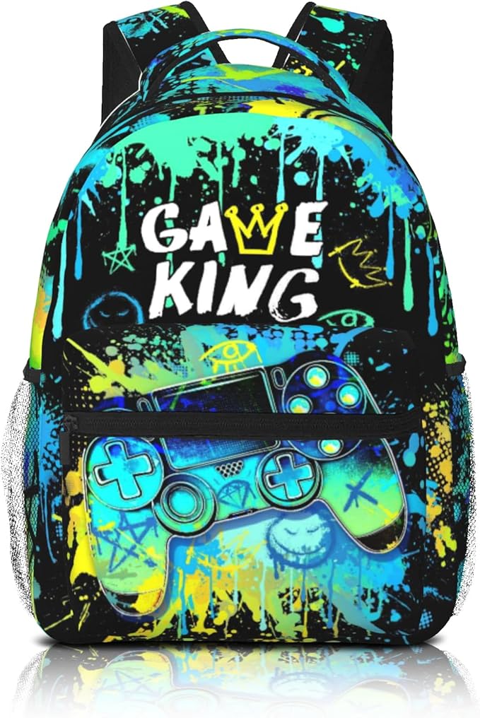 Nebcog School Backpack for Boys Splash Gamer Boys Backpack for Kids Children Elementary Middle School Video Game Bookbag Backpacks for 6-18 Waterproof Lightweight 17 Inches Travel Back Pack