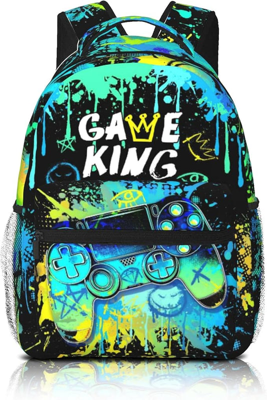 Nebcog School Backpack for Boys Splash Gamer Boys Backpack for Kids Children Elementary Middle School Video Game Bookbag Backpacks for 6-18 Waterproof Lightweight 17 Inches Travel Back Pack