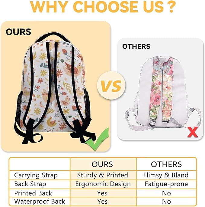 COOPASIA Chicken Backpack, 16 Inch Animal Theme Bookbag with Adjustable Straps, Durable, Lightweight, Large Capacity, School Backpack for Kids Girls Boys