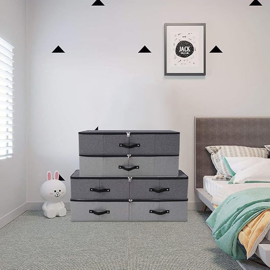 Omygarden 2PCS Foldable Blankets Clothes Comforters Storage Bin Organizer with Plastic Support Liner for Blankets, Towels, Comforter, Sweaters, Linen Sheets, Wrapping Paper, Black Grey