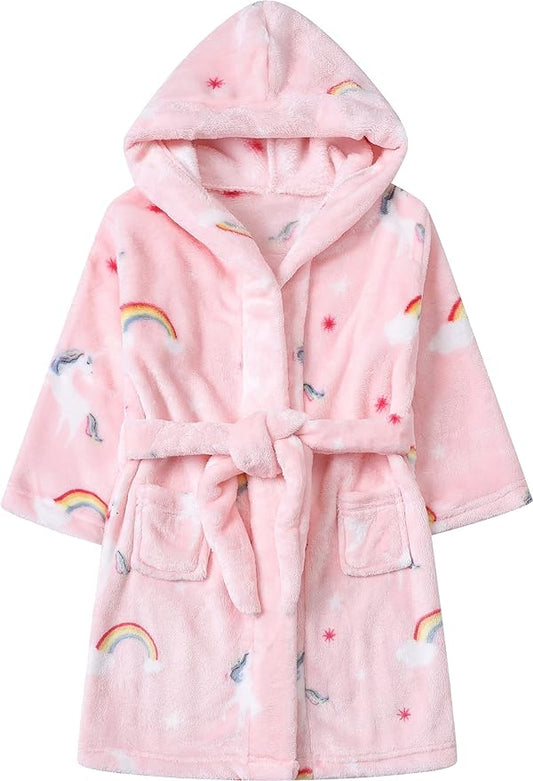 Umeyda Boys Girls Robes, Soft Fuzzy Fleece Hooded Bathrobes with Belt and Pockets for Kids, 1-18 Year