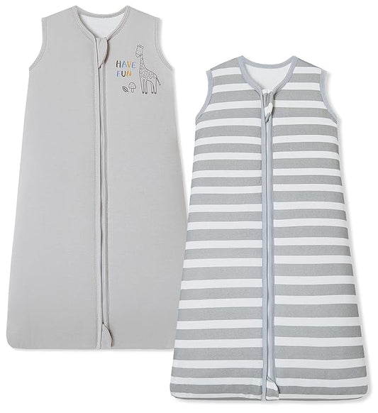 Baby Sleep Sack 12-18 Months 1.5 TOG, 2 Pack Bamboo Baby Wearable Blanket with 2-Way Zipper, Infant Toddler Sleeping Sack for Newborn Boys and Girls, Grey & Stripe