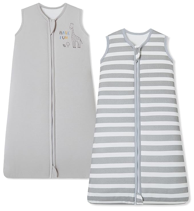 Baby Sleep Sack 6-12 Months 1.5 TOG, 2 Pack Bamboo Baby Wearable Blanket with 2-Way Zipper, Infant Toddler Sleeping Sack for Newborn Boys and Girls, Grey & Stripe