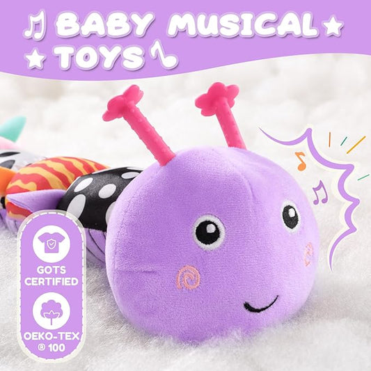 Baby Toys 0-6-12 Months,Musical Caterpillar Stuffed Animals Activity Infant Toys with Crinkle,Rattles,Muti-Teething Sensory Toy,Boy Girl Gifts for Newborn Tummy Time,Purple