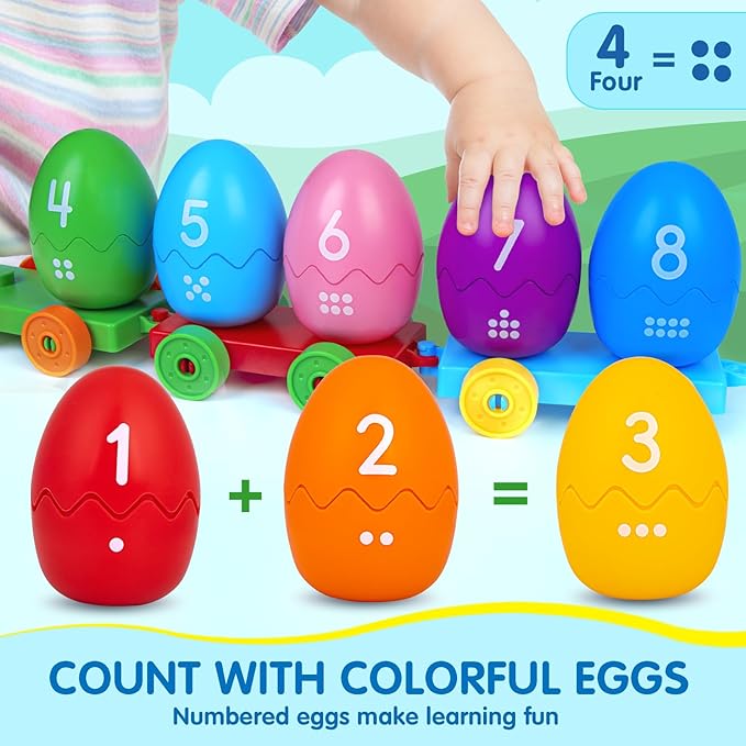 Toddler Learning Toys for 1 2 3 Years Old, Count Matching & Sorting Montessori Farm Train Set with 8 Farm Animals & 1 Farmer Finger Puppets, Christmas Easter Birthday Gift for Baby Boys Girls
