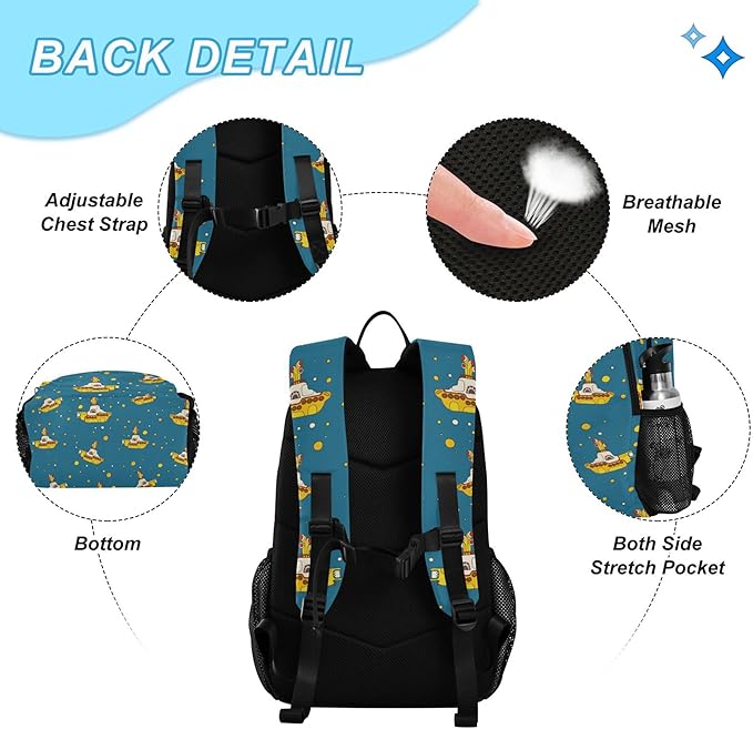 Jucciaco Yellow Submarine Backpack with Lunch Bag, School Travel Backpack for Teens Boys Girls Kids Backpacks Set