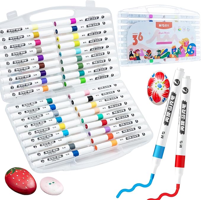 M&G 36 Colors Acrylic Paint Markers Stocking Stuffers, Christmas Gifts for artists, Paint Pens for Rock Painting, Stone, Wood, Calligraphy, Canvas, Ceramic, Metal, Glass, DIY Crafts