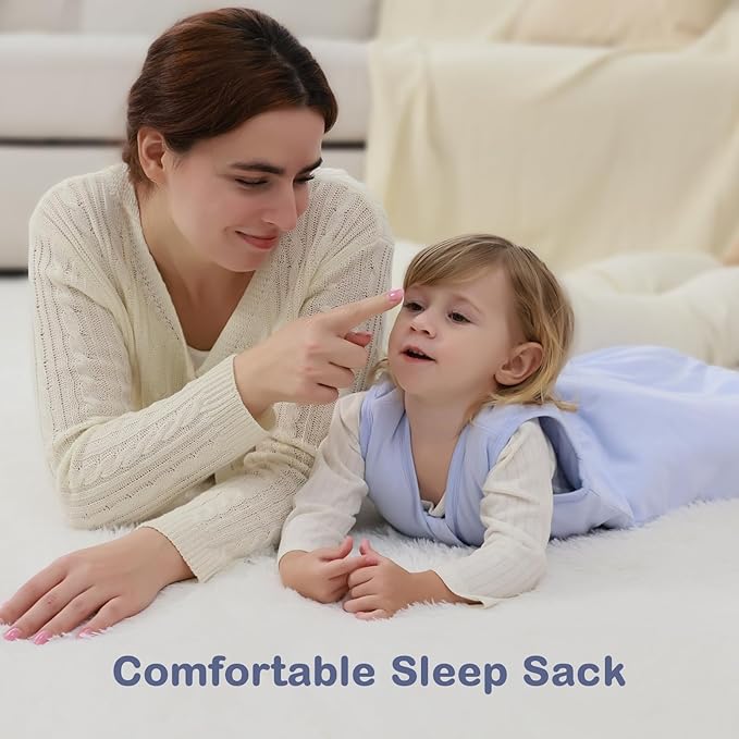 Mosebears Sleep Sack Baby Winter Wearable Blanket with 2-Way Zipper,2.5 TOG Cotton Sleep Sack Unisex (Fog Blue, 18-24 Months)