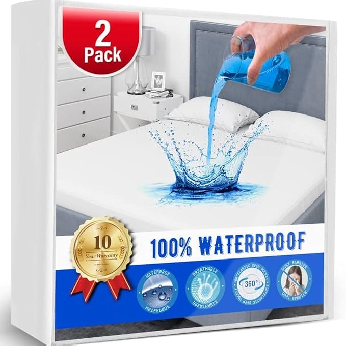 2 Pack Full Size Mattress Protector Waterproof Mattress Protector Full Mattress Pad Cover Noiseless, Soft Breathable Terry for Pets Kids Adults 54" x 75"