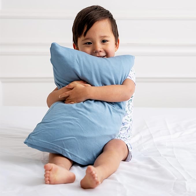 Dreamland Baby Premium Toddler Pillow and Ocean Blue Pillowcase, 13 x 18. Machine Washable, Ergonomic Kids Pillow + Ultra Soft Viscose Pillowcase. Mom-Owned US Business, Premium Materials