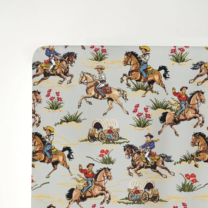 Vintage Cowboy Floral Baby Crib Sheets for Boy Girl 52x28Inch Western Cowboy Horse Soft Stretchy Fitted Crib Mattress Cover Wild West Desert Baby Sheet for Standard Crib & Toddler Bed Mattresses