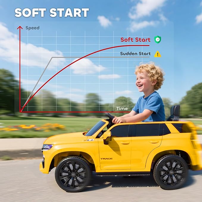 Aosom Licensed Chevrolet Tahoe Ride On Car, 12V 7AH Battery Power Ride On Toy with Parent Remote Control, LED Lights, Music, 4 Wheeler Suspension, 3 Speeds, Kids Electric Vehicle for Aged 3+, Yellow