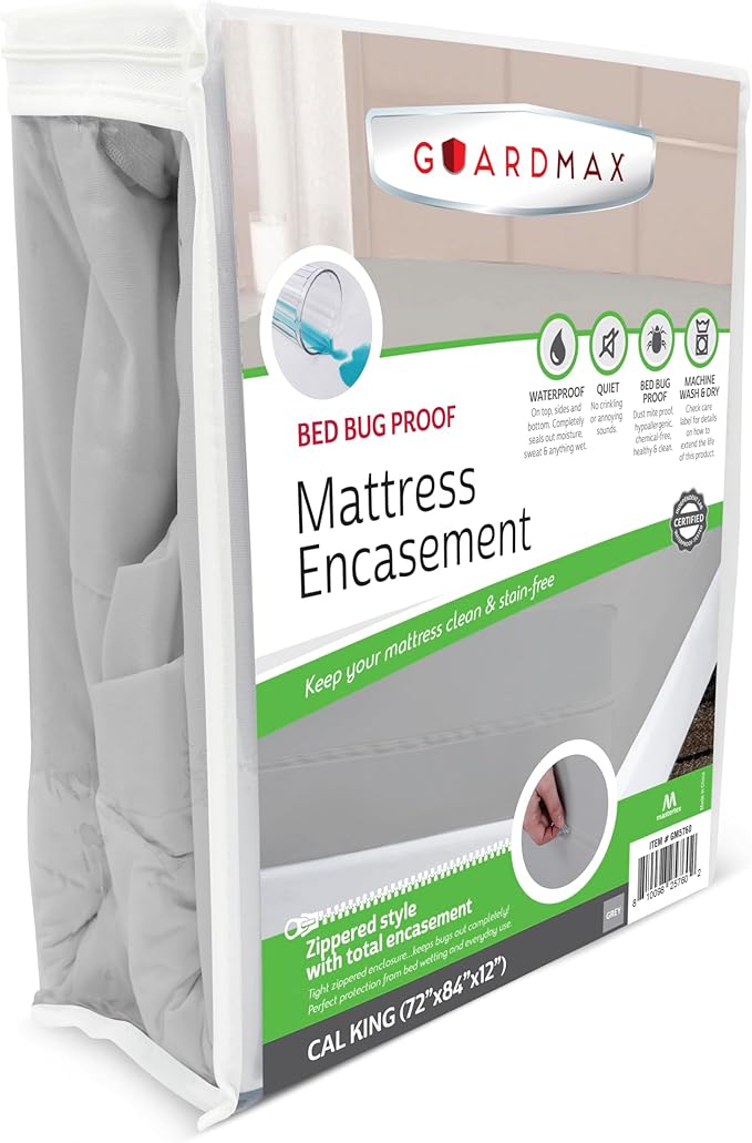 Guardmax Jersey Knitted California King Zippered Mattress Encasement - Waterproof & Bed Bug Proof Mattress Protector - Comfortable, Soft, and Noiseless Zippered Bedding - Dust Mite Proof (72 x 84)