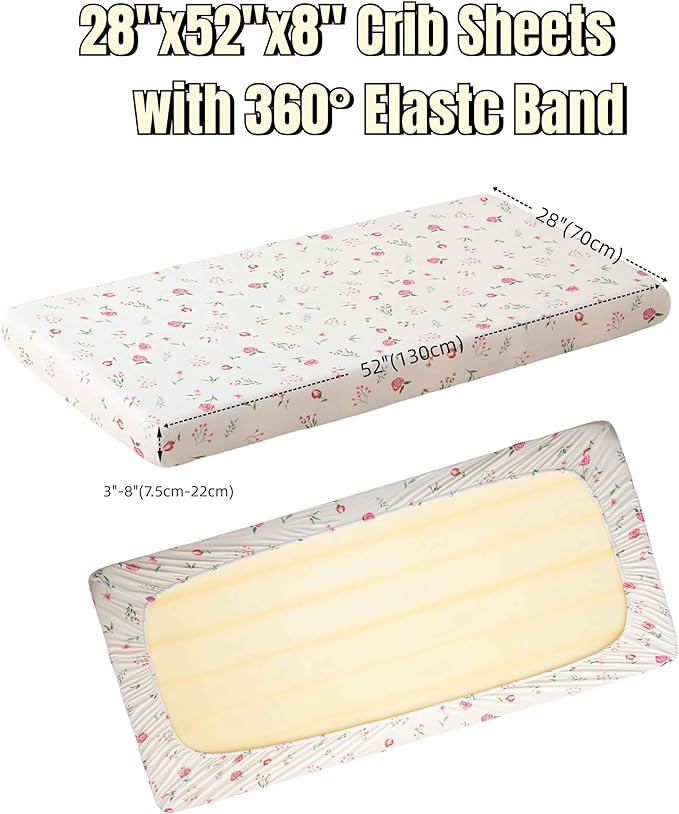 SDY Jersey Crib Sheets for Baby Boys and Girls,52”x28”x8, 2 Pack,Neutral Flower Standard Oval/Retangle Fitted Crib Sheets for Toddler,Super Soft Breathable