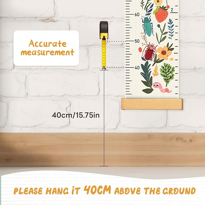 Woodemon Personalized Name Growth Chart for Kids, Flower Canvas Height Chart Ruler Removable Hanging Wall Ruler Measurement Chart for Home Decoration, Waterproof Measuring Board, Foldable