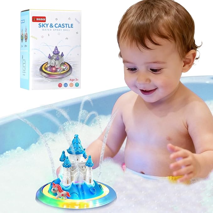 Light up Baby Bath Toys Birthday Gifts- LED Color-Changing Lights & Automatic Water Spray, Fun Bathtub Water Toys for Kids Ages 1-3, Blue