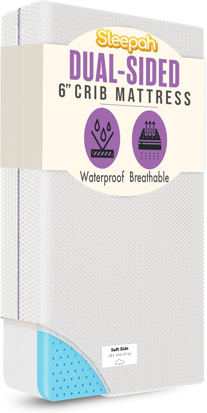 Sleepah 6” Crib & Toddler Bed Mattress Dual Sided Cooling Memory Foam – Waterproof Washable Breathable Soft Cotton Fabric – CertiPUR Firm Baby Mattresses - for Baby & Toddlers (Pink)