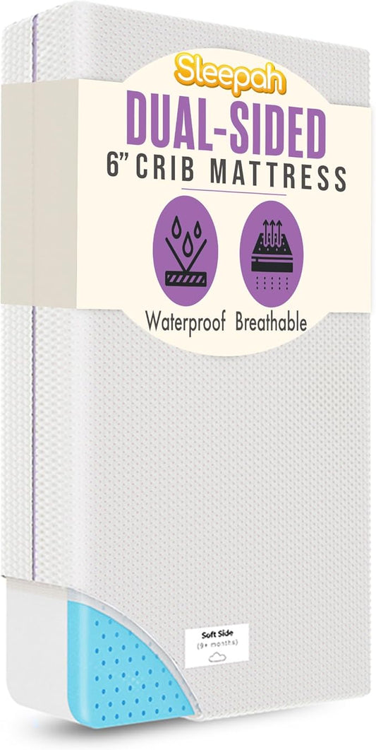 Sleepah 6” Crib & Toddler Bed Mattress Dual Sided Cooling Memory Foam – Waterproof Washable Breathable Soft Cotton Fabric – CertiPUR Firm Baby Mattresses - for Baby & Toddlers (Pink)