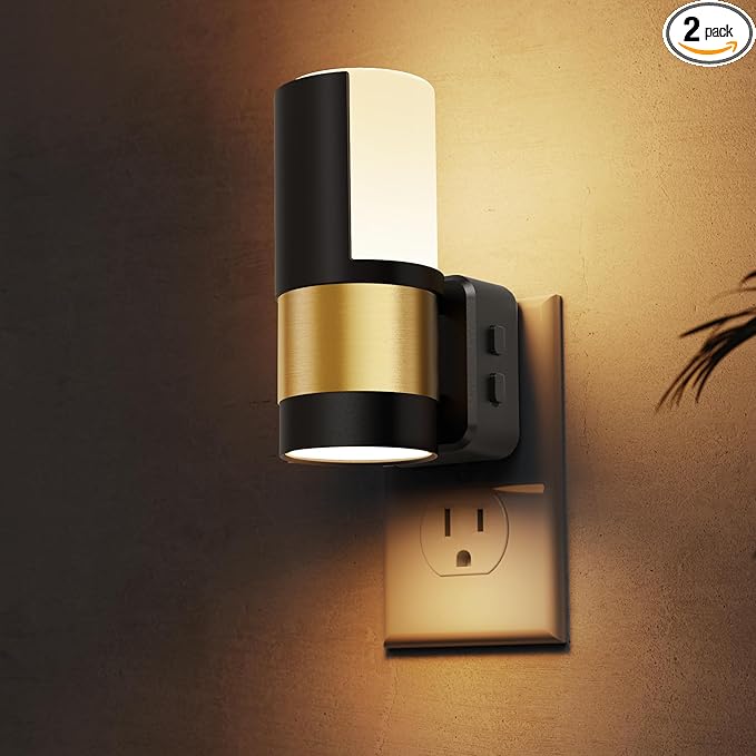 L LOHAS LED Night Lights Plug into Wall, 2 Pack, Plug in Night Light, Soft White/Cool White/Amber, Dimmable Backlit Nightlight with Light Sensor, 180° Rotatable Nightlights Plug in Wall for Hallway