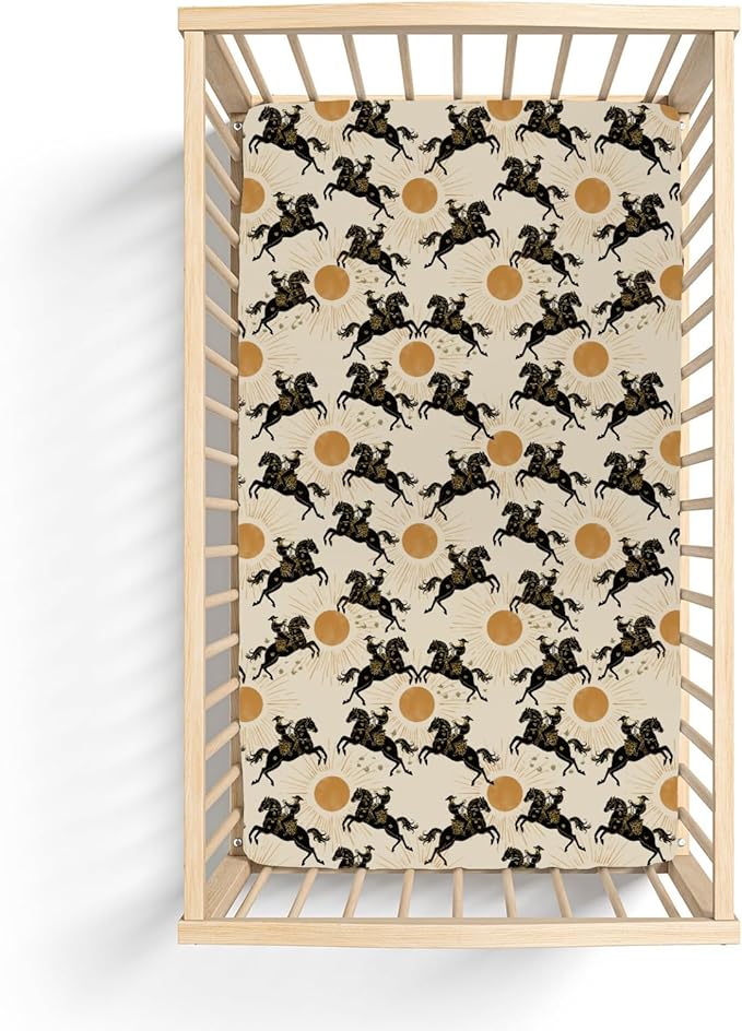 Western Cowboys Sunshine Baby Crib Sheets for Boy Girl 52x28Inch Cowboy Horse Sun Soft Stretchy Fitted Crib Mattress Cover Wild West Desert Nursery Baby Sheet for Standard Crib & Toddler Bed Mattress