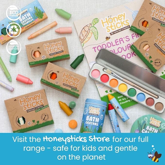 Honeysticks Super Jumbo Bath Crayons Non Toxic (7 Pack) for Toddlers 1-3 and Kids 4-8, Natural Beeswax Crayons, Food-Grade Colors, Fragrance Free, Non Irritating, Bath Toys for Bathtub, Shower, Gift