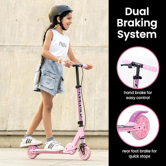Aero Scooter for Kids 5-12 | Dynamic Lights, Hand Brake & Shock Absorption | Boys Girls 2 Wheels Kick Scooter | Foldable & Height Adjustable