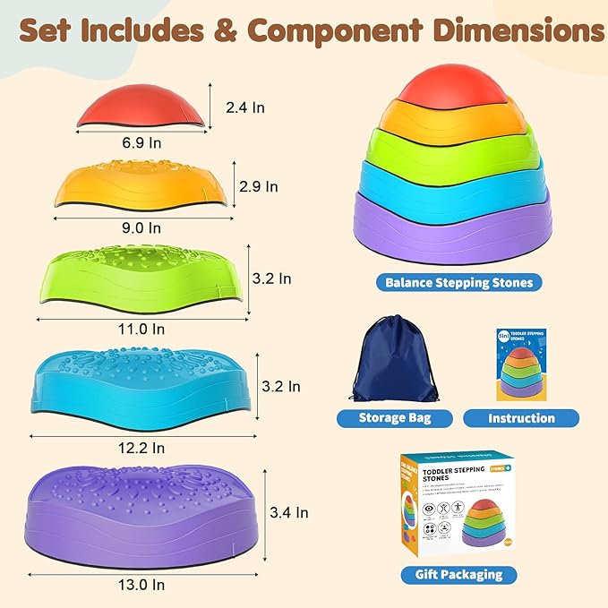 OZMI Stepping Stones for Kids Toddlers, Non-Slip Balance Stepping Stones with Storage Bag, Indoor Outdoor Sensory Play Toys for 3 4 5 6 7 8 9 10 11 12 Year Old Kid Toddler Boy Girls