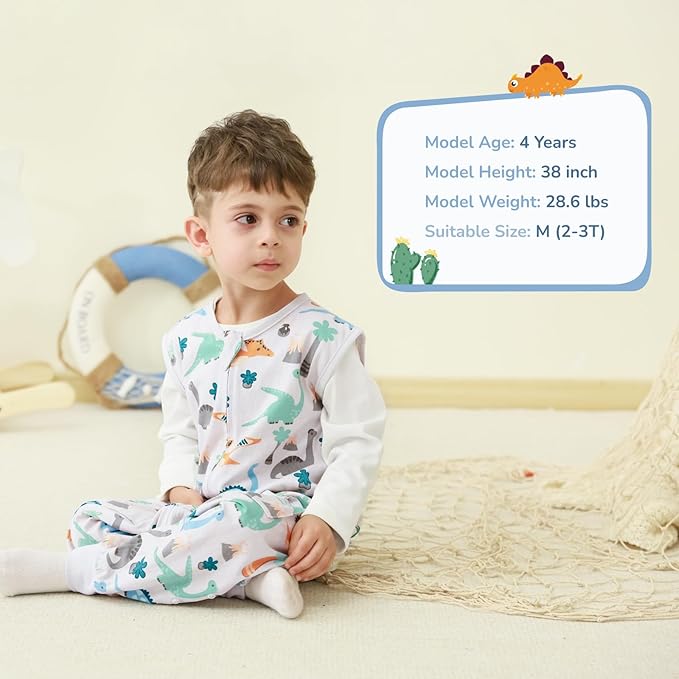 WONDAY Baby Sleep Sack with Feet, Toddler Wearable Blanket with Leg 0.5 Tog Sleeveless Sleep Sacks for Baby (Dino,3T-5T)