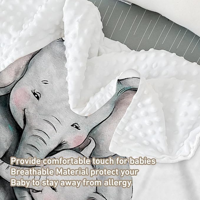 Custom Name Crib Bedding Set 3-Piece – Pink Flower Elephant Design Baby Bedding Set with Personalized Soft Blanket, Fitted Sheet, Changing Pad Cover – Ideal Newborn Gift for Boys and Girls