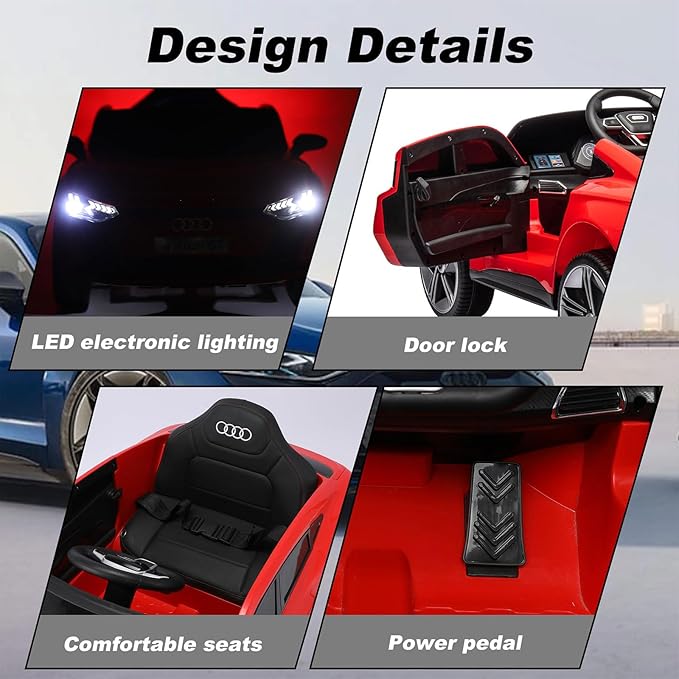 12V Kids Electric Vehicle with Remote Control, Audi Officially Licensed, Bluetooth Music, Rocking Mode, LED Lights, Leather Seat, 3 Speeds, Battery Powered Electric Vehicle Toy for Boys & Girls