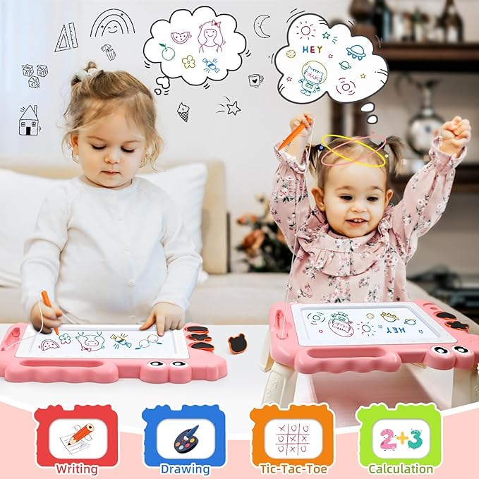 AiTuiTui Magnetic Drawing Board Toddler Toys with Legs for Girls, Color Sketch Writing Scribble Doodle Pad Travel Games, Educational Learning Kids Toys for Birthday or Valentine Gift (Pink)