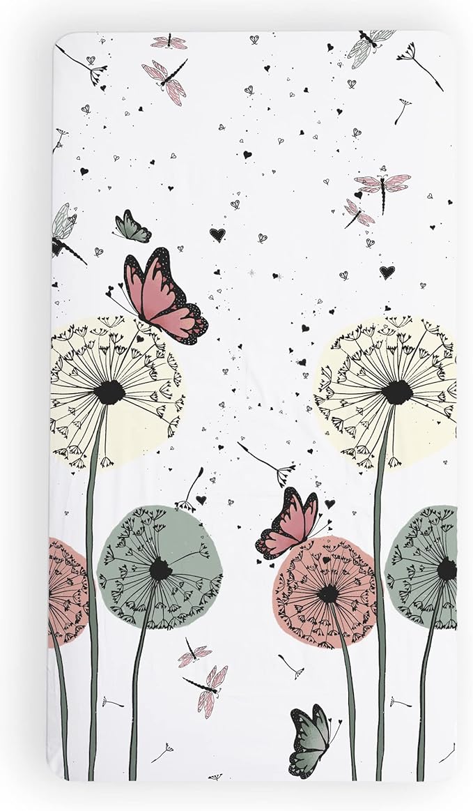 JumpOff Jo - Fitted Crib Sheet, Super Soft Breathable 100% Cotton Baby Crib Sheet for Standard Crib Mattresses and Toddler Beds, 28 in. x 52 in. - Dandelion Dreams