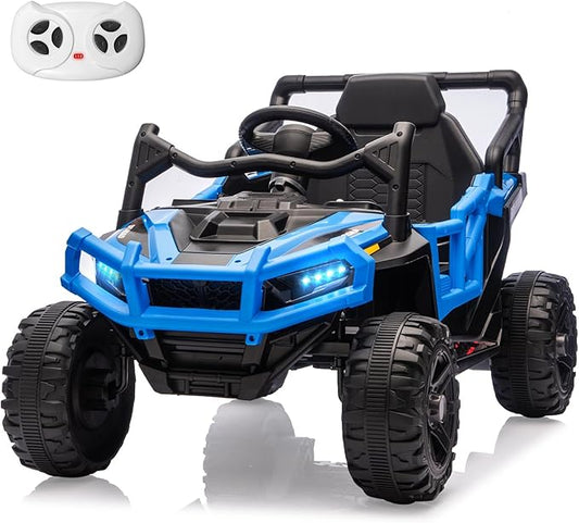 12V Kids Ride on Truck Car with Remote Control, Electric Off-Road UTV for Toddlers, Bluetooth Music, Suspension System Safety Belt, Electric Vehicles Gift for Boys & Girls-Blue