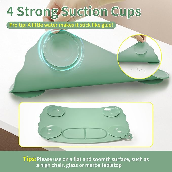 Baby Placemats for Weaning Babies - 2 Silicone Toddler Placemat with 4 Strong Suction Cups & 8 Stretchable Straps | BPA-Free Baby Table Mat for Restaurants, Dining Table & Toddler Mealtime