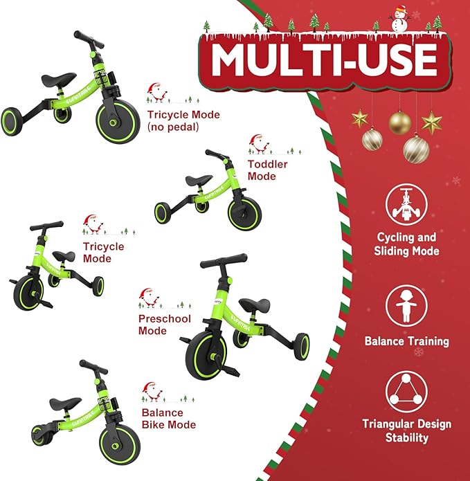 besrey 5 in 1 Toddler Bike for 1 Year to 4 Years Old Kids, Toddler Tricycle Kids Trikes Tricycle, Toys for Boy & Girl, Balance Training, Removable Pedals