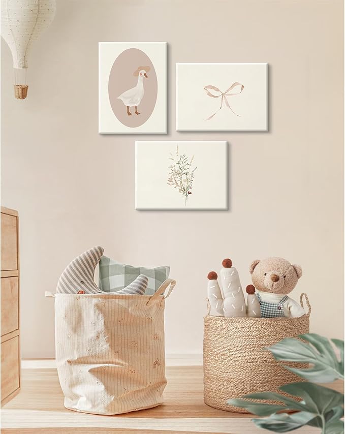 Coquette Vintage Wall Art Decor Pink Goose Nursery Poster Baby Girl Room Canvas Wall Decor Preppy Aesthetic Picture Trendy Bow Floral Prints Silly Goose Artwork for Bedroom 12x16x3 Inch Wrapped Canvas