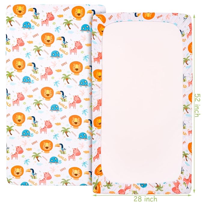 UOMNY Crib Sheet 52x28 Baby Sheet for Girls Boys,Breathable Animal Jungle Fitted Crib Sheet for Standard Crib and Toddler Mattress Soft Toddler Sheet