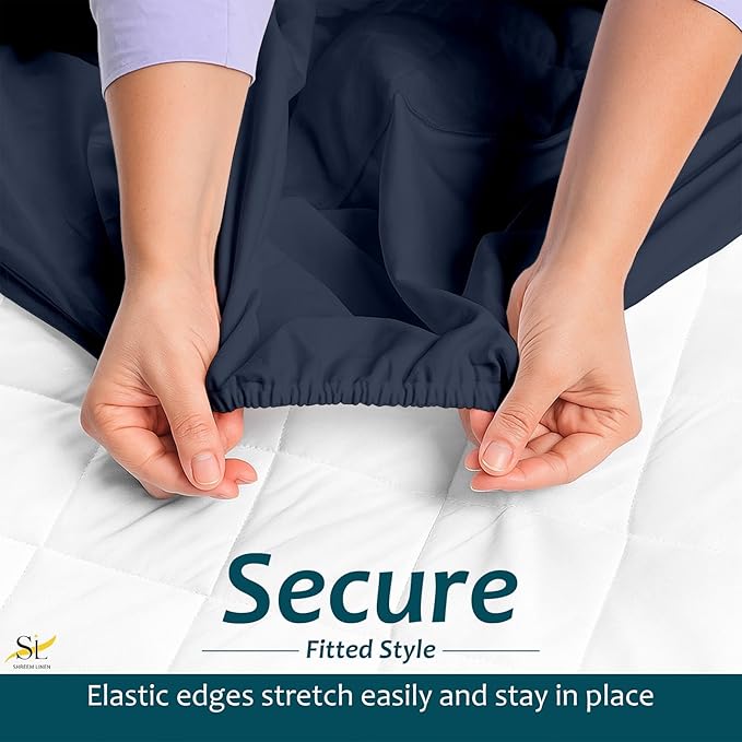King Mattress Protector Fitted Sheet Style - Waterproof Vinyl Mattress Cover, Breathable, Bed Wetting & Spill Protection, Fits Mattresses up to 11.5" Deep (Navy Blue)