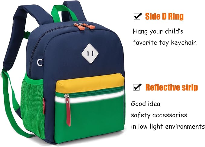 HawLander Little Kids Backpack for Boys or Girls, Toddler School Bag Fits 3 to 6 years old, Dark Blue Green, 12 Inch