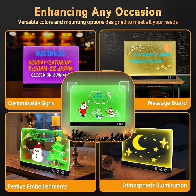 LED Magnetic Rechargeable Note Board, 11.8"x15.7" Large Acrylic Dry Erase Board with 11 Light Modes, Cordless Glowing Message Board with Hanging Chain & Stand, Professional Signage for Office