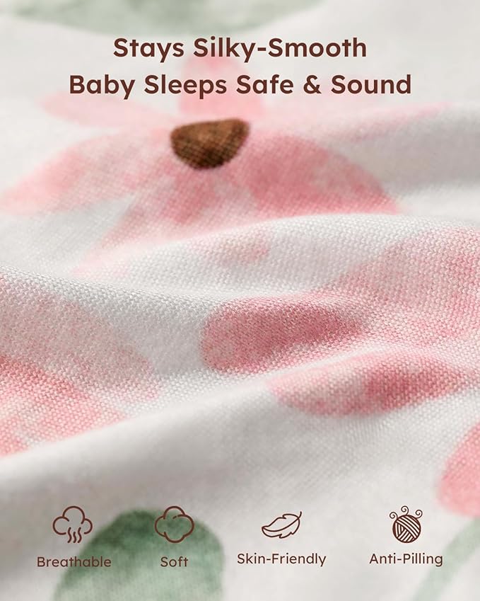 Yoofoss Crib Sheets Girl 2 Pack, 52x28 Fitted Baby Crib Sheet Fits for Standard Crib and Toddler Mattress, Ultra Soft Breathable Microfiber Pink Floral