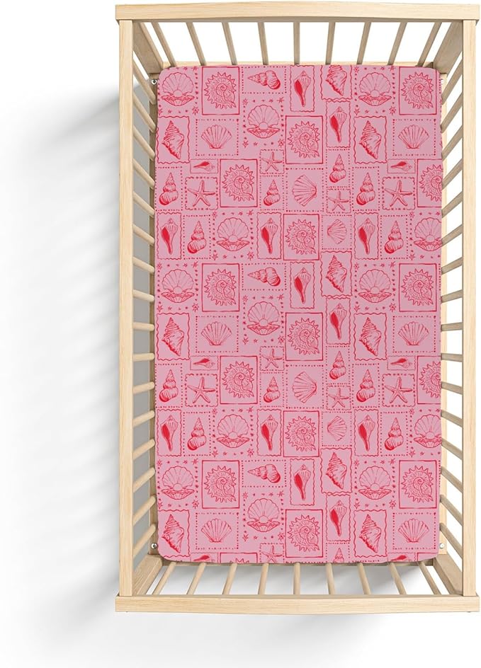 Pink Seashells Baby Crib Sheets for Boy Girl 52"x28" Boho Beach Conch Soft Stretchy Fitted Crib Mattress Covers Pastel Summer Coastal Nursery Baby Sheet for Standard Crib & Toddler Mattress Pad