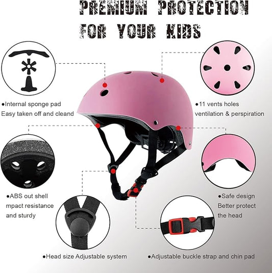Kids Bike Helmet, CPSC & ASTM Certified, Adjustable EPS Protective Gear, 5 Colors, Multi-Sport for Boys & Girls, 11 Vents, Free Sports Drawstring Bag