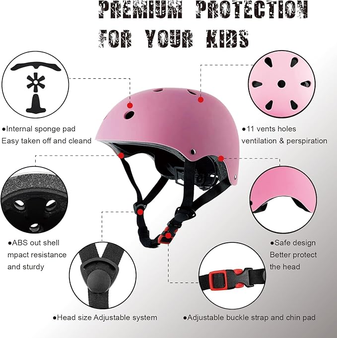 Kids Bike Helmet, CPSC & ASTM Certified, Adjustable EPS Protective Gear, 5 Colors, Multi-Sport for Boys & Girls, 11 Vents, Free Sports Drawstring Bag